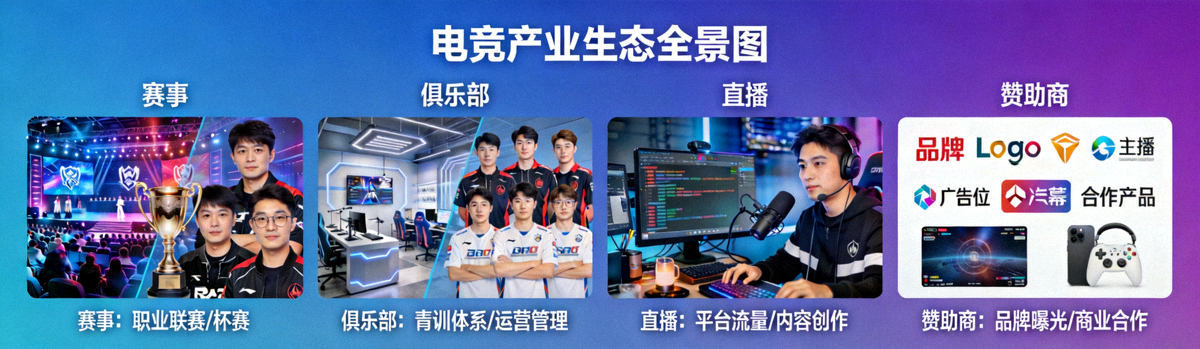 电竞产业生态全景图：赛事、俱乐部、直播、赞助商